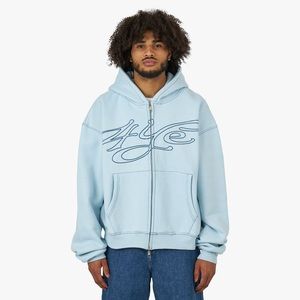4YE signature fleece zip hoodie powder blue